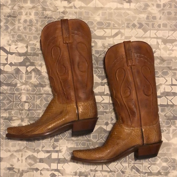Bottes Western Lucchese Vintage Femme Taille 5.5 B - Incrustations Florales Et Plume, Neuves Sous Boîte